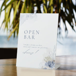 Blue Coral & Seashells Beach Open Bar Pedestal Sign