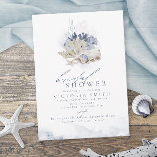 Blue coral & seashells beach themed Bridal Shower Invitation