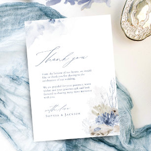 Blue coral & seashells beach themed Thank You Card