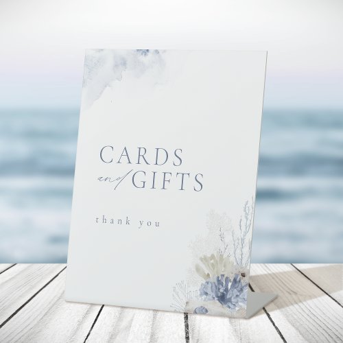 Blue Coral Seashells Beach Wedding Cards  Gifts Pedestal Sign