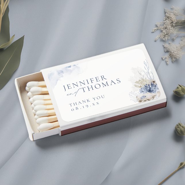 Blue Coral & Seashells Beach Wedding Favor Matchboxes (Blue Coral & Seashells Beach Wedding Favor Matchboxes)