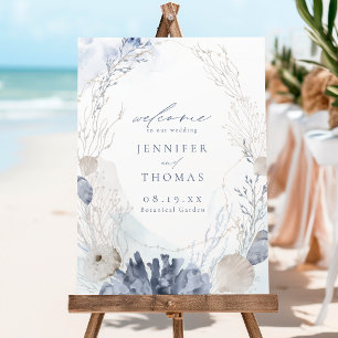 Blue Coral & Seashells Beach Wedding Welcome Sign