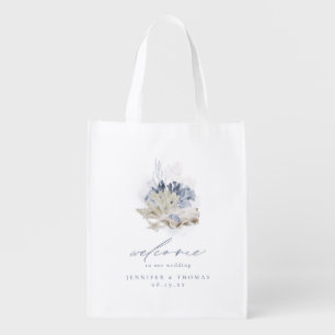 Blue Coral & Seashells Beach Welcome Wedding Favor Grocery Bag