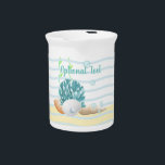 Blue Coral, Seashells & Blue Pearl Beverage Pitcher<br><div class="desc">Calm submarine scene with blue coral,  bubbles,  seashells and a precious blue pearl. 


Customize to your liking (even delete all text).</div>