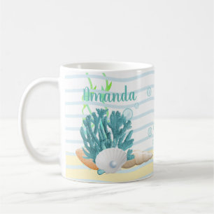 Blue Coral, Seashells & Blue Pearl Coffee Mug