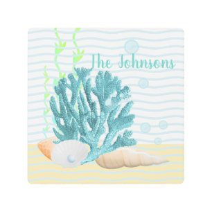 Blue Coral, Seashells & Blue Pearl Metal Print