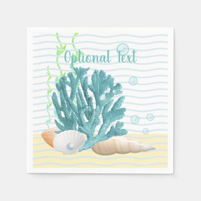 Blue Coral, Seashells & Blue Pearl Napkins (Front)