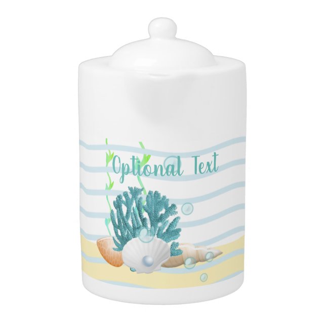 Blue Coral, Seashells & Blue Pearl Teapot (Front)