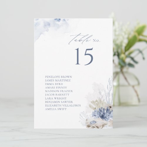 Blue coral  shells table number seating chart