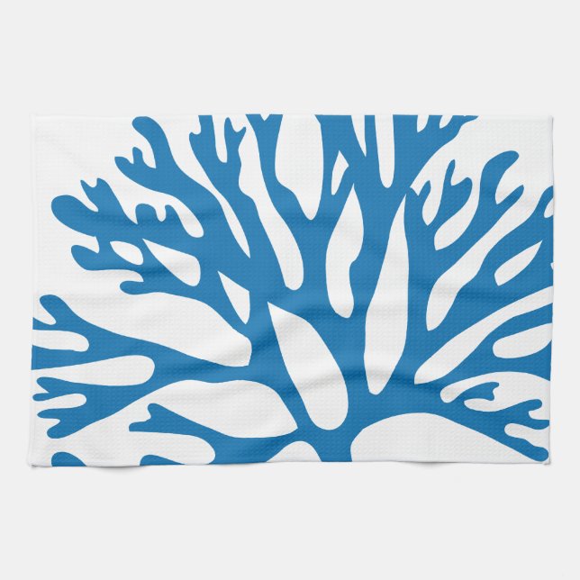 blue coral silhouette kitchen towel (Horizontal)