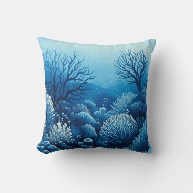 Blue Coral Throw Pillow (Front)