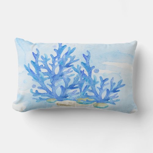 Blue  Coral Underwater Still Life   Lumbar Pillow