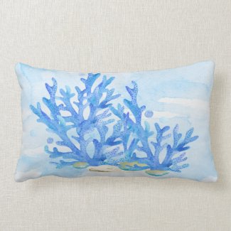 Blue Coral Underwater Still Life Lumbar Pillow