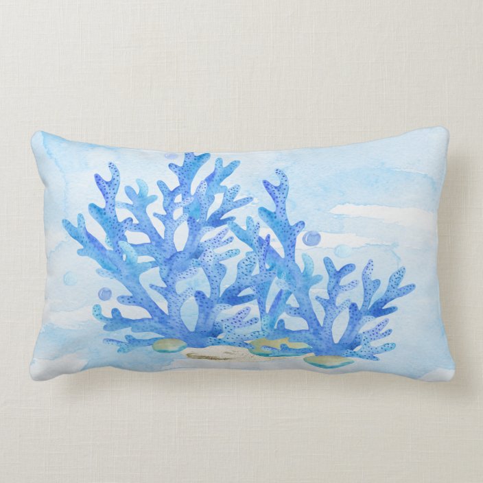 Blue Coral Underwater Still Life Lumbar Pillow