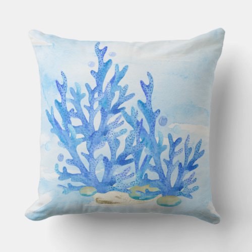 Blue  Coral Underwater Still Life Throw Pillow