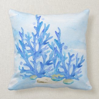 Blue  Coral Underwater Still Life Throw Pillow