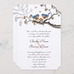Blue Coral Vintage Bluebirds Wedding Invitations