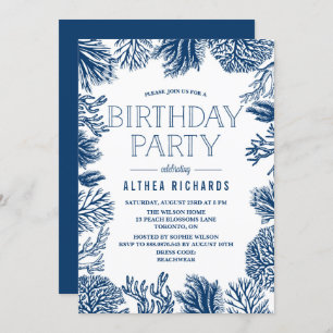 Blue Corals Frame Summer Birthday Party Invitation
