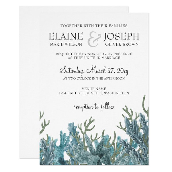 256549961580624123 Blue Corals Under The Sea Wedding Invitation