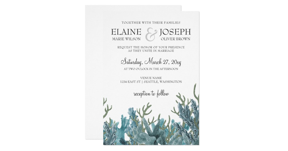 Blue Corals Under The Sea Wedding Invitation Zazzle Com