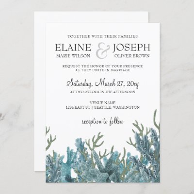 Blue Corals Under The Sea Wedding Invitation