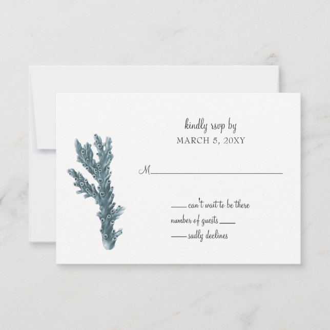 Blue Corals Under The Sea Wedding Invitation rsvp (Front)