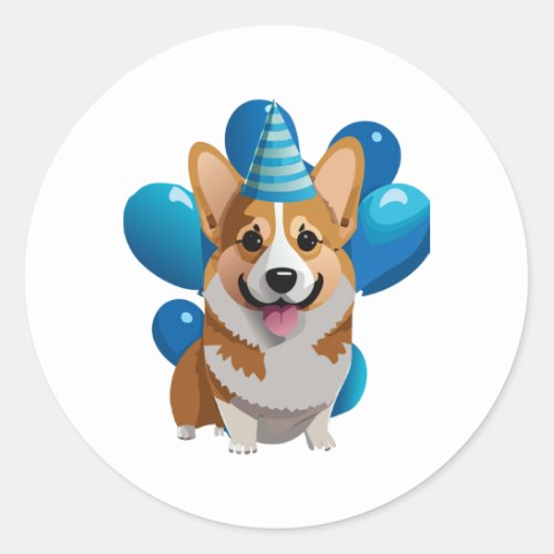 Blue Corgi Birthday Classic T_Shirt 1 Classic Round Sticker