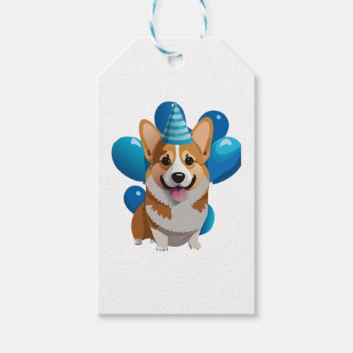 Blue Corgi Birthday Classic T_Shirt 1 Gift Tags