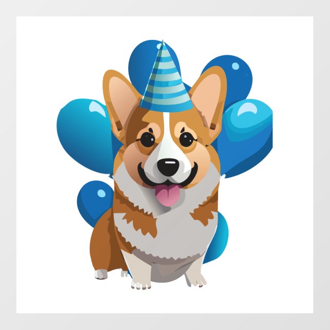 Blue Corgi Birthday Classic T-Shirt (1) Wall Decal (Front)