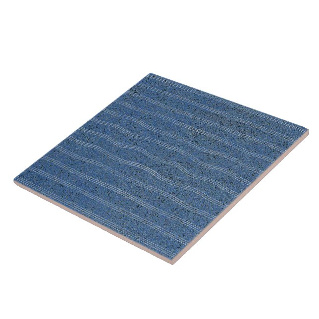 Blue Cork Texture with White Lines Ceramic Tile (Side)