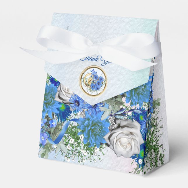 Blue Corn Flowers & White Roses Bouquet Favor Boxes (Front Side)