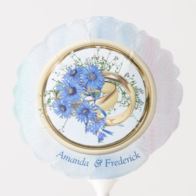 Blue Corn Flowers & White Roses Wedding Balloons (Front)