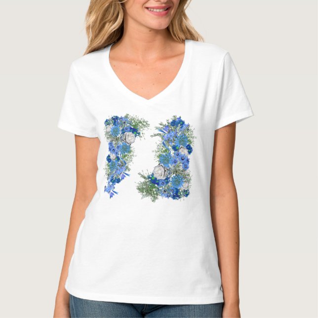 Blue Corn Flowers & White Roses Wedding T-Shirt (Front)
