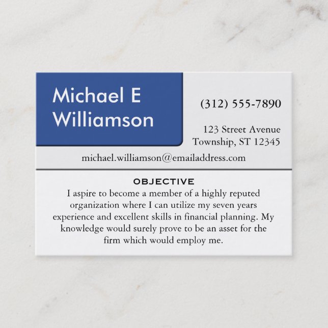 Blue Corner RESUME Business Cards (Front)