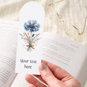Blue Cornflower and Wheat Bouquet Brown Ribbon Bookmarks