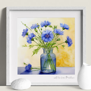 Blue Cornflower Batchelor Button Watercolor Print