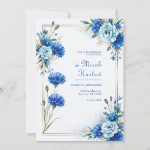 Blue Cornflower Botanical Wedding Invitation