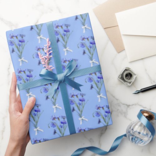 Blue Cornflower Bouquets Wrapping Paper
