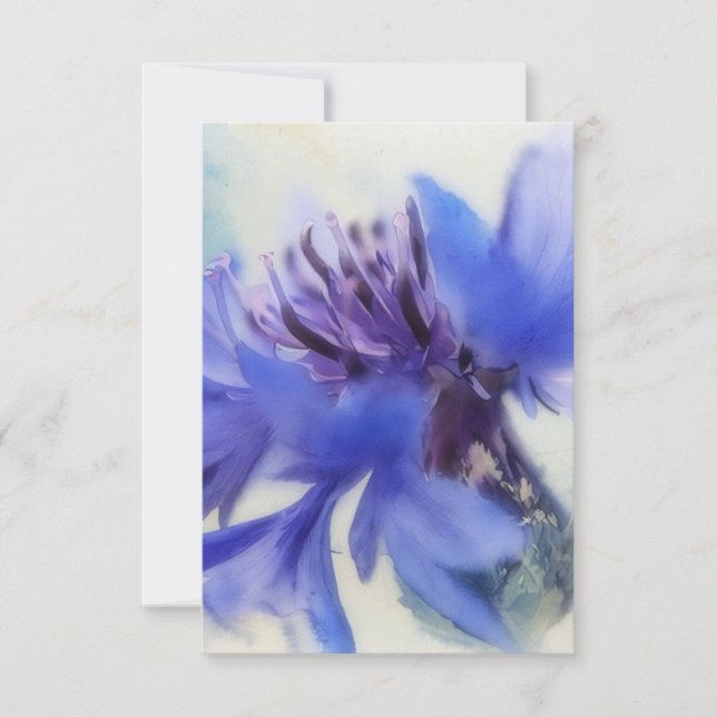 Blue Cornflower Button Flower Art Flat Note Card (Front)