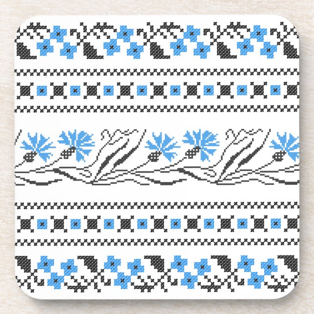 Blue Cornflower cross-stitch design Beverage Coaster (Front)