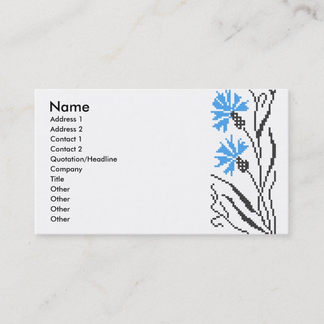 Blue Cornflower cross-stitch design Business Card (Front)
