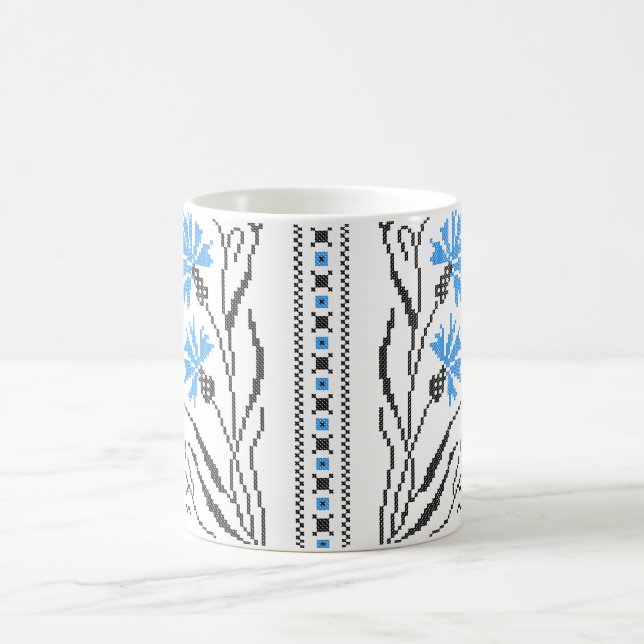 Blue Cornflower cross-stitch design Coffee Mug (Center)