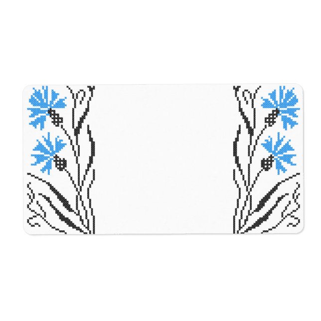Blue Cornflower cross-stitch design Label (Front)