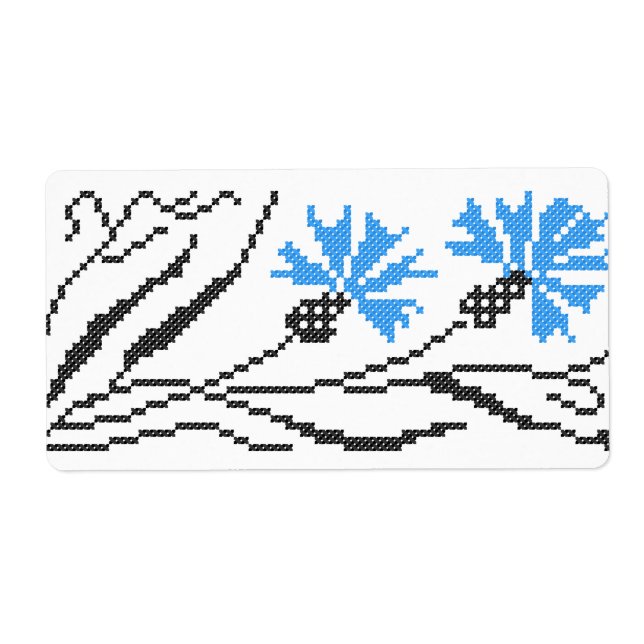 Blue Cornflower cross-stitch design Label (Front)