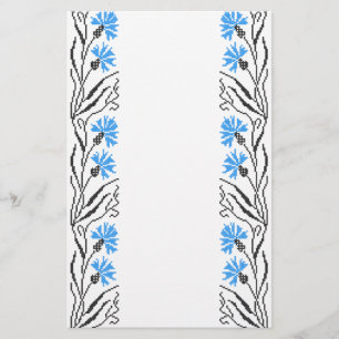 Blue Cornflower cross-stitch design Stationery