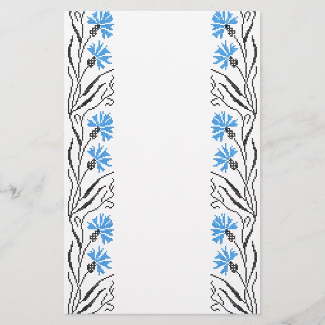 Blue Cornflower cross-stitch design Stationery (Front)