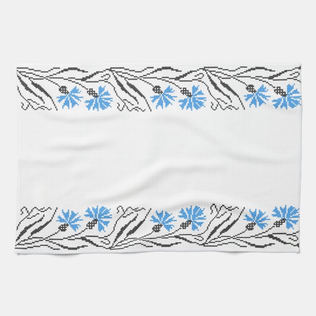 Blue Cornflower cross-stitch design Towel (Horizontal)