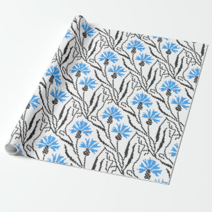 Blue Cornflower cross-stitch design Wrapping Paper