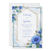 Blue Cornflower Geometric Border Wedding