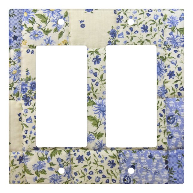 Blue Cornflower Patchwork Quilt Light Switch Cover (Front)